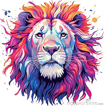 Vibrant watercolor painting abstract art of vivid Lion, isolated on white background - vector Vector Illustration