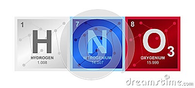 Vector symbol of nitric acid which consists of hydrogen, nitrogen and oxygen Vector Illustration
