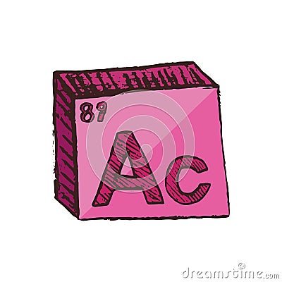 Vector three-dimensional hand drawn chemical pink symbol of transition metal actinium with an abbreviation Ac from the periodic ta Vector Illustration
