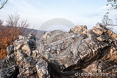 Tisove skaly rocks in autumn Male Karpaty mountains in Western Slovakia Stock Photo