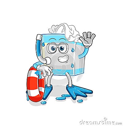 Tissue box swimmer with buoy mascot. cartoon vector Vector Illustration