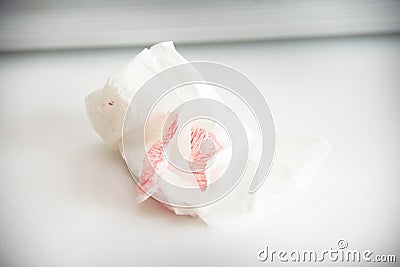 Tissue after wiping the red lips mouth Stock Photo