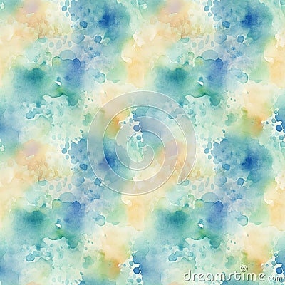 Ai rendered seamless repeat pattern with blots of greens, blues and cream. Cartoon Illustration