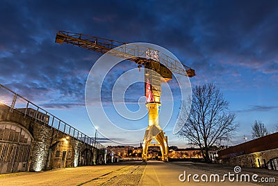 Titan yellow crane on Island of Nantes Stock Photo