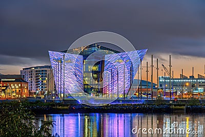 The Titanic Belfast Museum illuminated at night Editorial Stock Photo