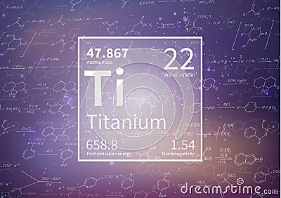 Titanium chemical element with first ionization energy, atomic mass and electronegativity values on scientific Vector Illustration