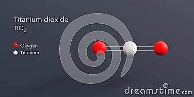 titanium dioxide molecule 3d rendering, flat molecular structure with chemical formula and atoms color coding Stock Photo
