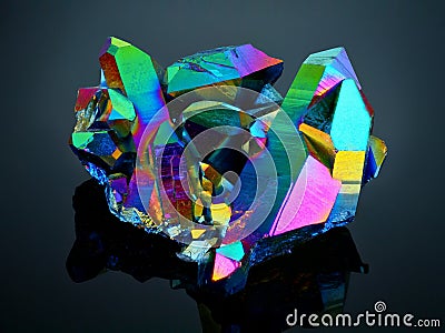 Titanium rainbow aura quartz crystal cluster Stock Photo