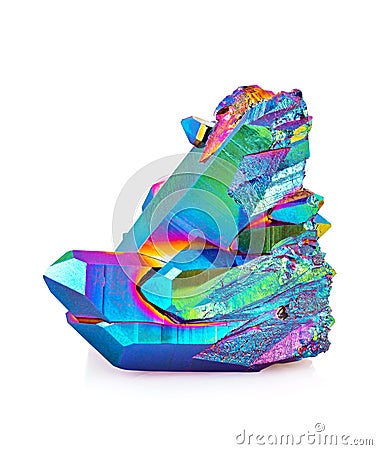 Titanium rainbow aura quartz crystal cluster stone - Very sharp and detailed photo of this beautiful crystal Stock Photo