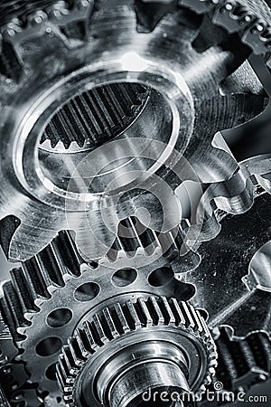 Titanium and steel aerospace gears Stock Photo