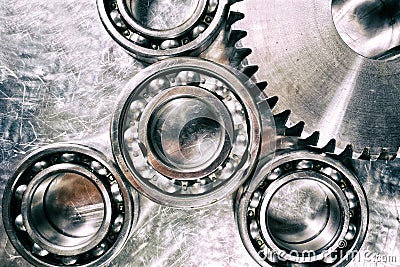 Titanium and steel cogwheels and gears Stock Photo