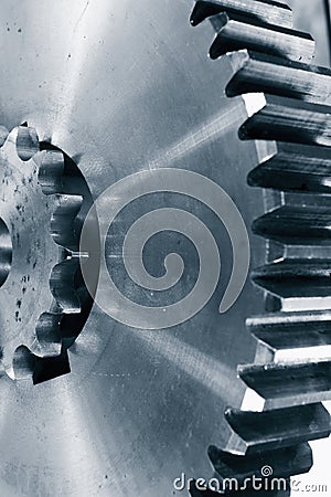 Titanium and steel gear wheels Stock Photo