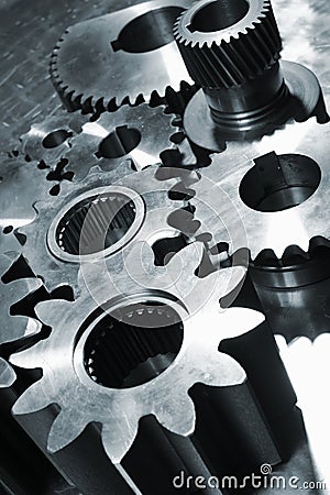 Titanium and steel gears Stock Photo