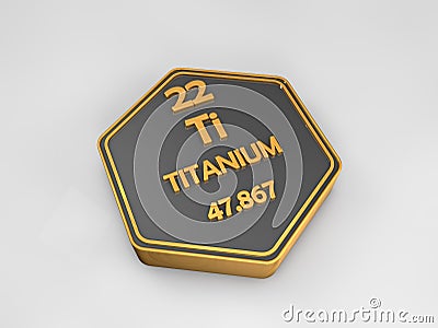 Titanium - Ti - chemical element periodic table hexagonal shape Stock Photo