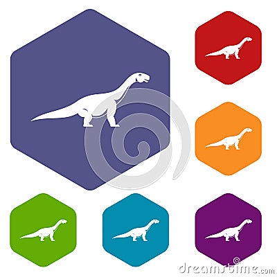 Titanosaurus dinosaur icons set hexagon Vector Illustration
