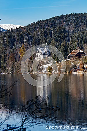 Titisee-Neustadt, Germany - 10 30 2012: surroundings of Titisee, scenic veiw of winter nature, forest and european village Editorial Stock Photo