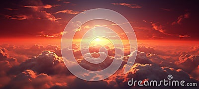 Title vibrant panoramic sunset sky with silhouetted landscape, scenic evening horizon view Stock Photo