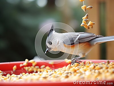 Titmouse Bird Feeding Cartoon Illustration