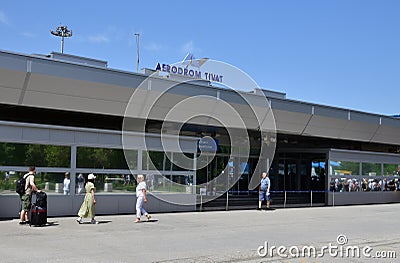 Tivat, Montenegro - June 8. 2019. Entrance to the airport of Tivat Editorial Stock Photo