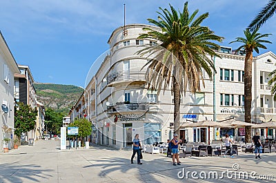 Promenade of Marshal Tito in popular resort town of Tivat, Montenegro Editorial Stock Photo