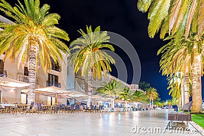 Tivat promenade with restaurants and cafes Editorial Stock Photo