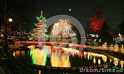 Tivoli Garden at night of New Year Stock Photo