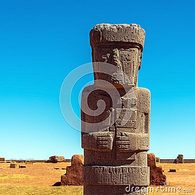 Tiwanaku Monolith Sculpture, Bolivia Stock Photo