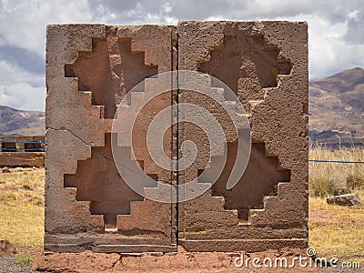 Tiwanaku Tiahuanaco, Pre-Columbian archaeological site, Bolivia, Chacana Stock Photo