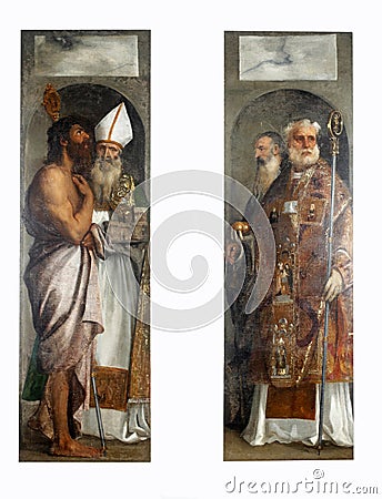 Tiziano Vecellio: St. Lazarus, St. Blaise, St. Nicholas and St. Anthony Editorial Stock Photo