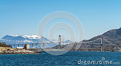 The Tjeldsund Bridge connecting mainland Norway to the Lofoten Archepelago Stock Photo