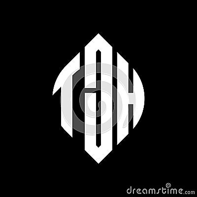 TJH circle letter logo design with circle and ellipse shape. TJH ellipse letters with typographic style. The three initials form a Vector Illustration