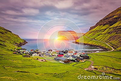 Tjornuvik â€“ beautiful town in the Faroe Islands, sit on the north coast of Streymoy, Faroe Islands, Denmark Stock Photo