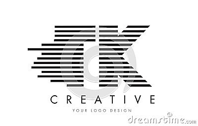 TK T K Zebra Letter Logo Design with Black and White Stripes Vector Illustration