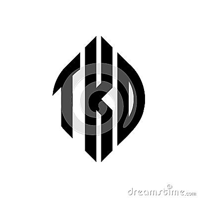 TKD circle letter logo design with circle and ellipse shape. TKD ellipse letters with typographic style. The three initials form a Vector Illustration
