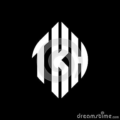 TKH circle letter logo design with circle and ellipse shape. TKH ellipse letters with typographic style. The three initials form a Vector Illustration