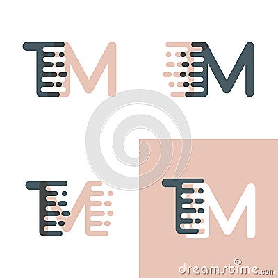 TM letters logo with accent speed pink and gray Vector Illustration