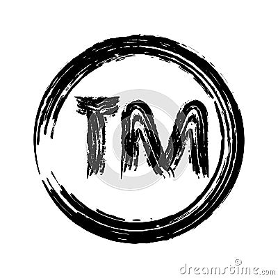 TM sign - Trademark in a circle, black brush drawing, vector Vector Illustration