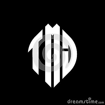 TMJ circle letter logo design with circle and ellipse shape. TMJ ellipse letters with typographic style. The three initials form a Vector Illustration