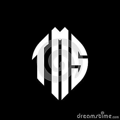 TMS circle letter logo design with circle and ellipse shape. TMS ellipse letters with typographic style. The three initials form a Vector Illustration