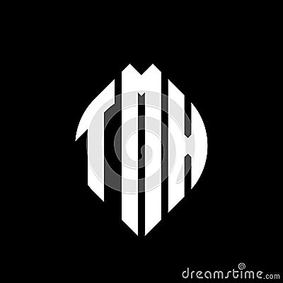 TMX circle letter logo design with circle and ellipse shape. TMX ellipse letters with typographic style. The three initials form a Vector Illustration