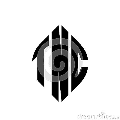 TNC circle letter logo design with circle and ellipse shape. TNC ellipse letters with typographic style. The three initials form a Vector Illustration