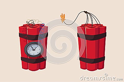 TNT time bomb with clock. Cartoon vector illustration Vector Illustration