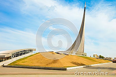 Monument in memory of the achievements of the Soviet people in the exploration of outer space in Moscow Editorial Stock Photo