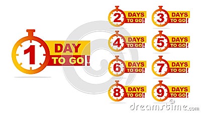 1 to 9 days to go. Sale countdown badges Vector Illustration