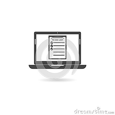 To do list document on laptop icon with shadow Vector Illustration