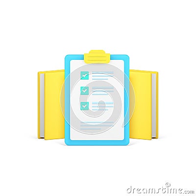 To do list done checkmark clipboard book textbook notepad examine prepare note 3d icon vector Vector Illustration