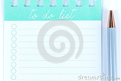 To do list empty closeup with a pen. Paper notebook sheet with a bucket list Stock Photo