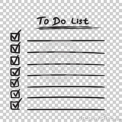 To do list icon with hand drawn text. Checklist, task list vector illustration in flat style on isolated background. Vector Illustration