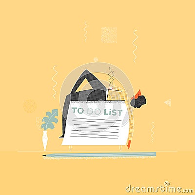 Man trying to make a to-do list. Vector Illustration