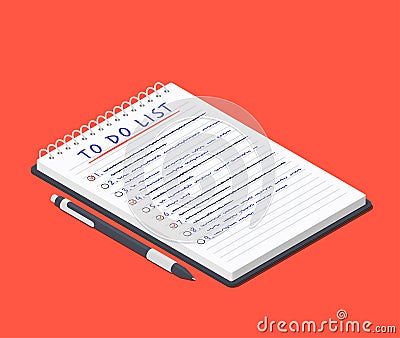 To do list on the notepad and pen lying nearby Vector Illustration